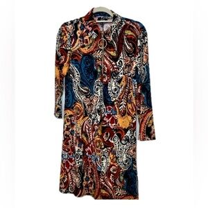 MSK dress, long sleeve, bold paisley pattern, long sleeve, zipper neck, NWT, L